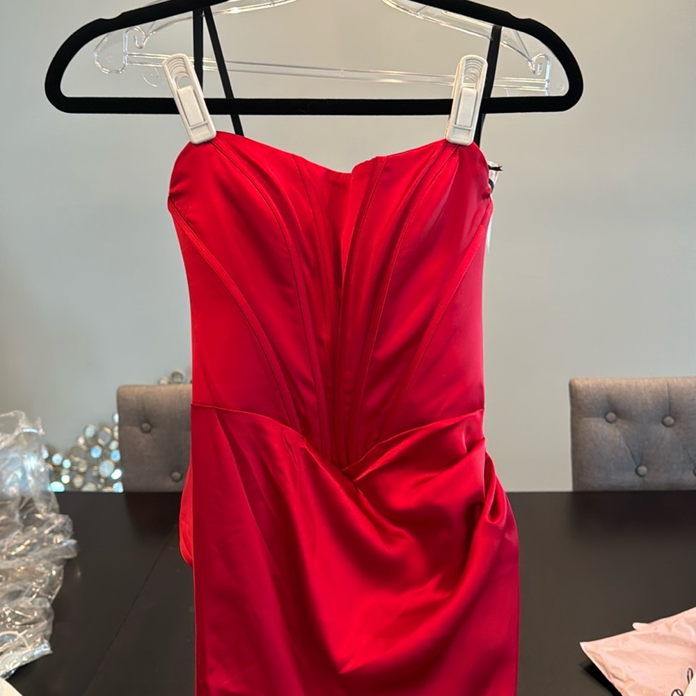 Alyce Paris Red long sweetheart strapless dress Brand New